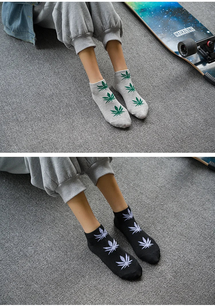 Man Fashion comfortable high quality cotton socks leaf maple leaves casual long paragraph hemp weed boat socks spring and autumn