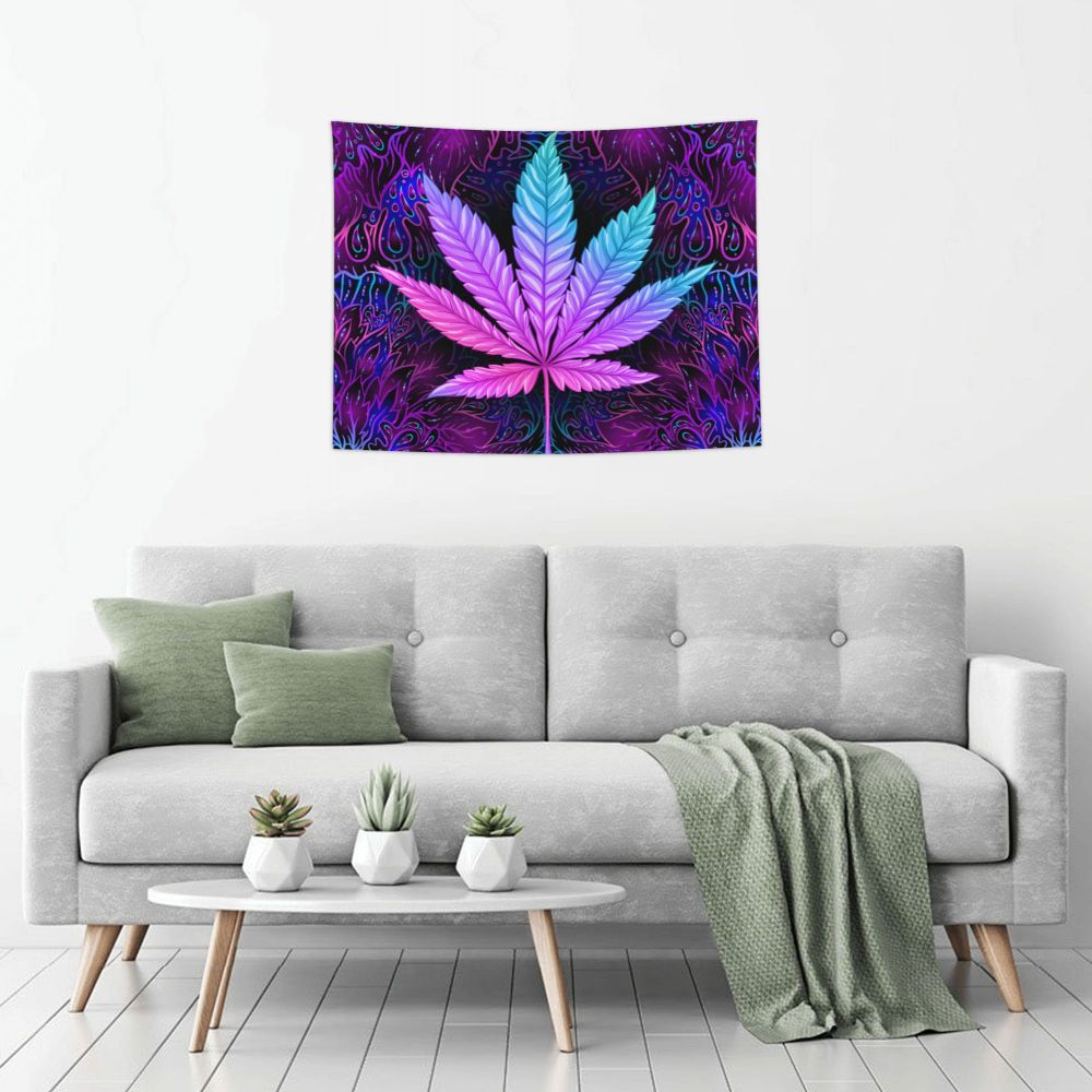 Neon Cannabis Leaves Tapestry Colorful Fabric Wall Hanging Marijuana Weed Leaf Room Decor Curtain Psychedelic Tapestries