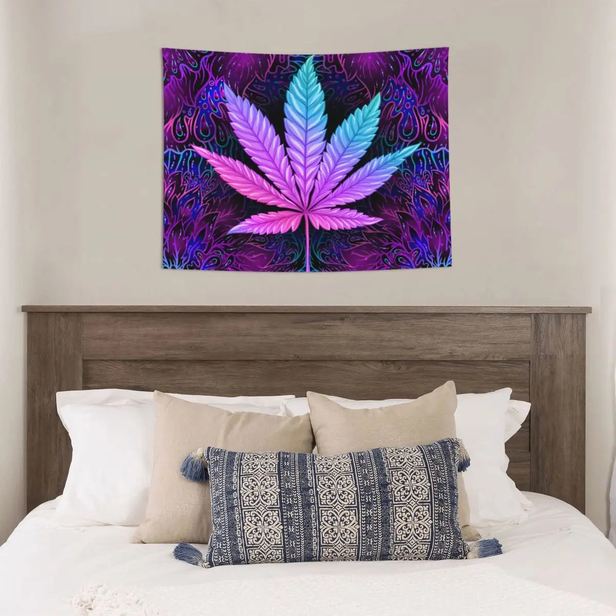 Neon Cannabis Leaves Tapestry Colorful Fabric Wall Hanging Marijuana Weed Leaf Room Decor Curtain Psychedelic Tapestries