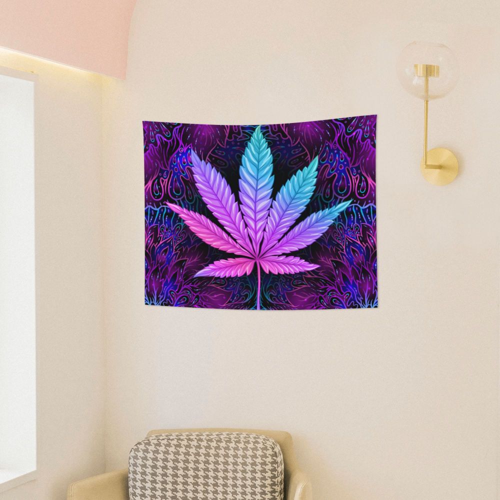 Neon Cannabis Leaves Tapestry Colorful Fabric Wall Hanging Marijuana Weed Leaf Room Decor Curtain Psychedelic Tapestries