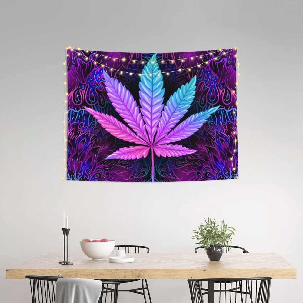 Neon Cannabis Leaves Tapestry Colorful Fabric Wall Hanging Marijuana Weed Leaf Room Decor Curtain Psychedelic Tapestries