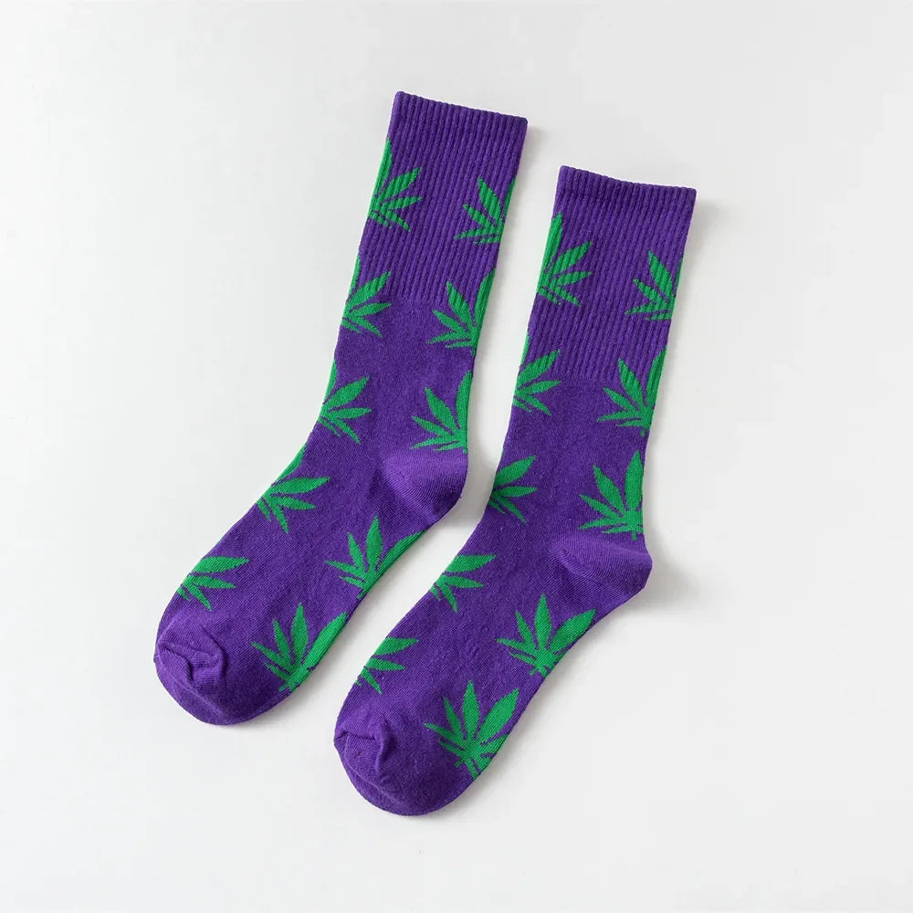 Man Fashion comfortable high quality cotton socks leaf maple leaves casual long paragraph hemp weed boat socks spring and autumn