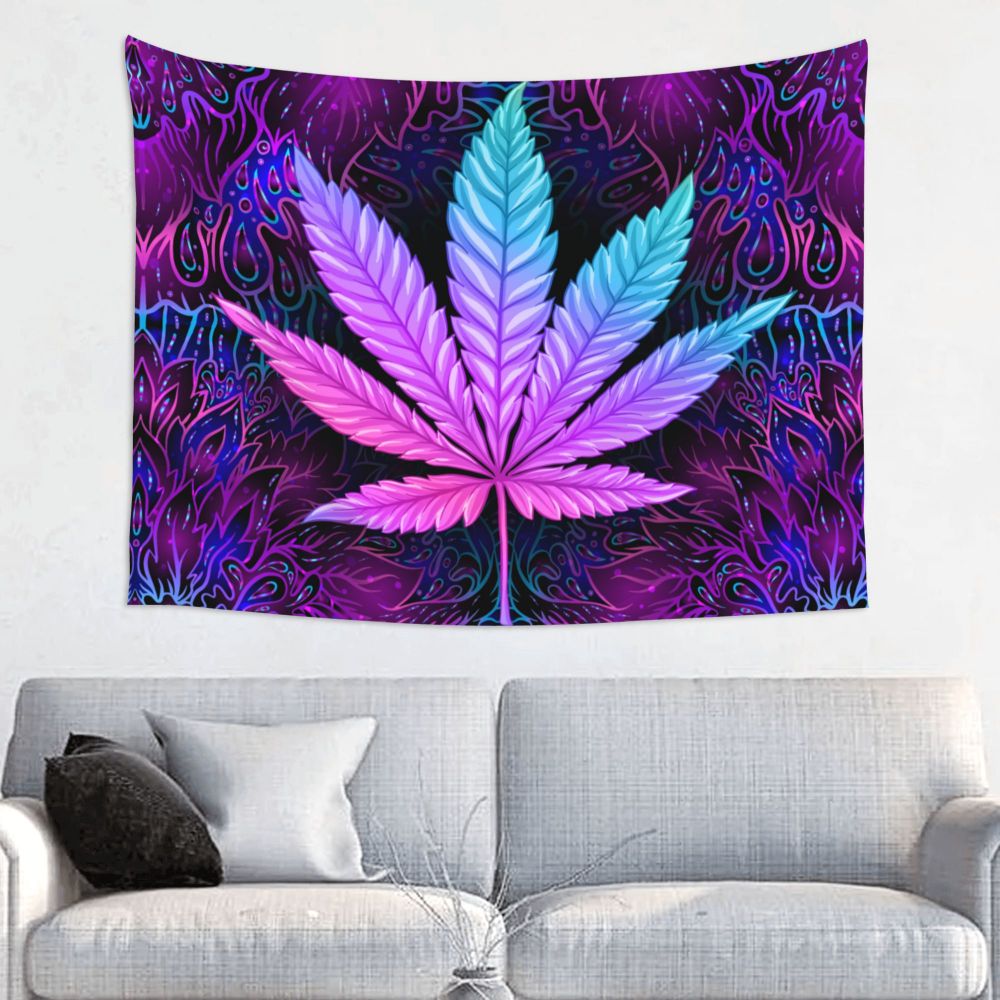 Neon Cannabis Leaves Tapestry Colorful Fabric Wall Hanging Marijuana Weed Leaf Room Decor Curtain Psychedelic Tapestries