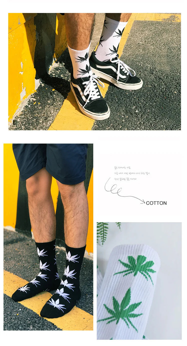 Man Fashion comfortable high quality cotton socks leaf maple leaves casual long paragraph hemp weed boat socks spring and autumn