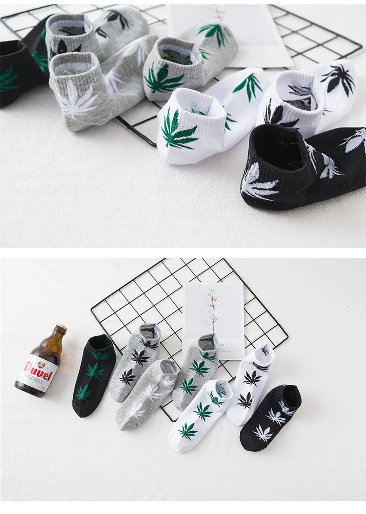 Man Fashion comfortable high quality cotton socks leaf maple leaves casual long paragraph hemp weed boat socks spring and autumn