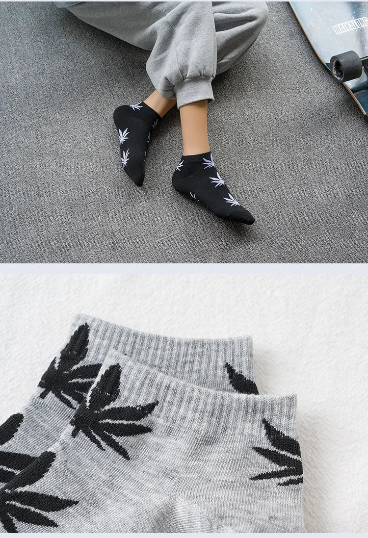 Man Fashion comfortable high quality cotton socks leaf maple leaves casual long paragraph hemp weed boat socks spring and autumn