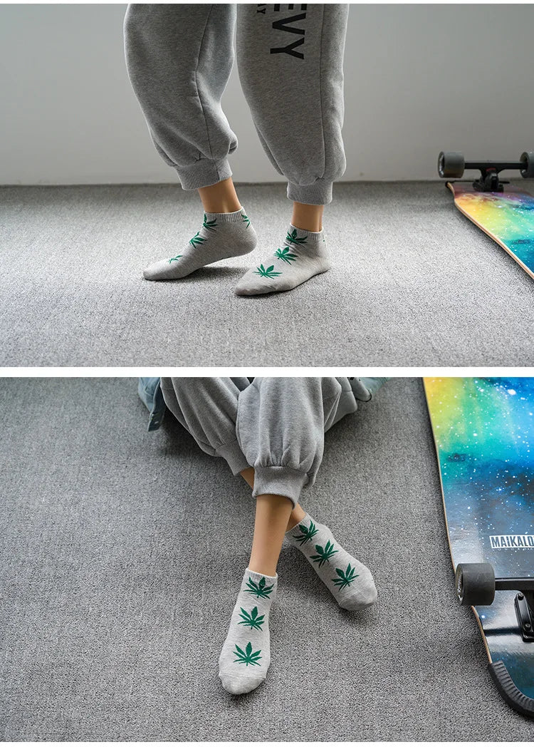 Man Fashion comfortable high quality cotton socks leaf maple leaves casual long paragraph hemp weed boat socks spring and autumn