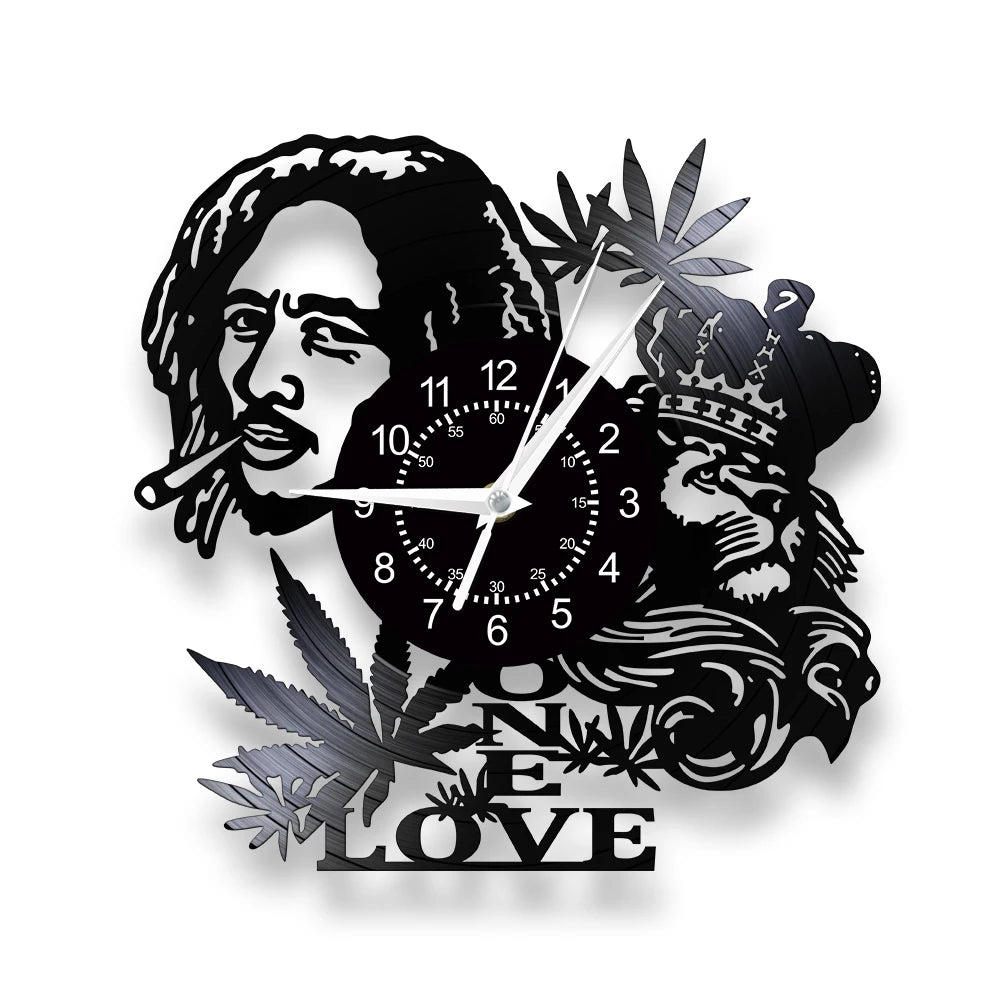 Weed Leaf Retro Music Album Wall Clock for Bedroom Man Cave Decor Weed Marijuana Leaf Carved Music Album Vinyl Record Wall Clock