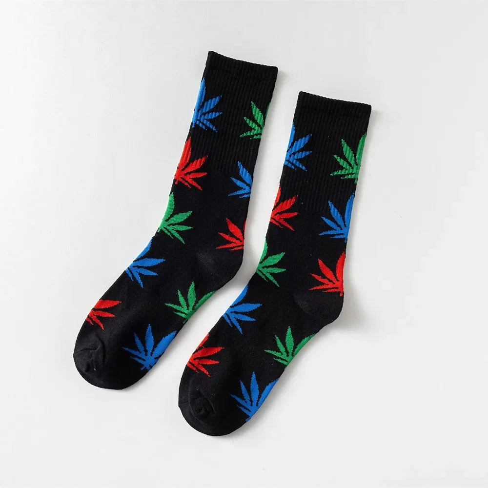 Man Fashion comfortable high quality cotton socks leaf maple leaves casual long paragraph hemp weed boat socks spring and autumn