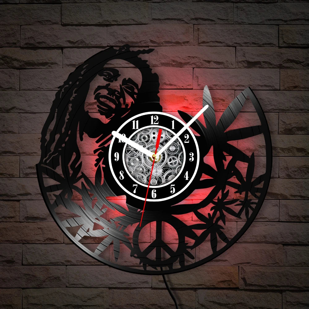 Weed Leaf Retro Music Album Wall Clock for Bedroom Man Cave Decor Weed Marijuana Leaf Carved Music Album Vinyl Record Wall Clock
