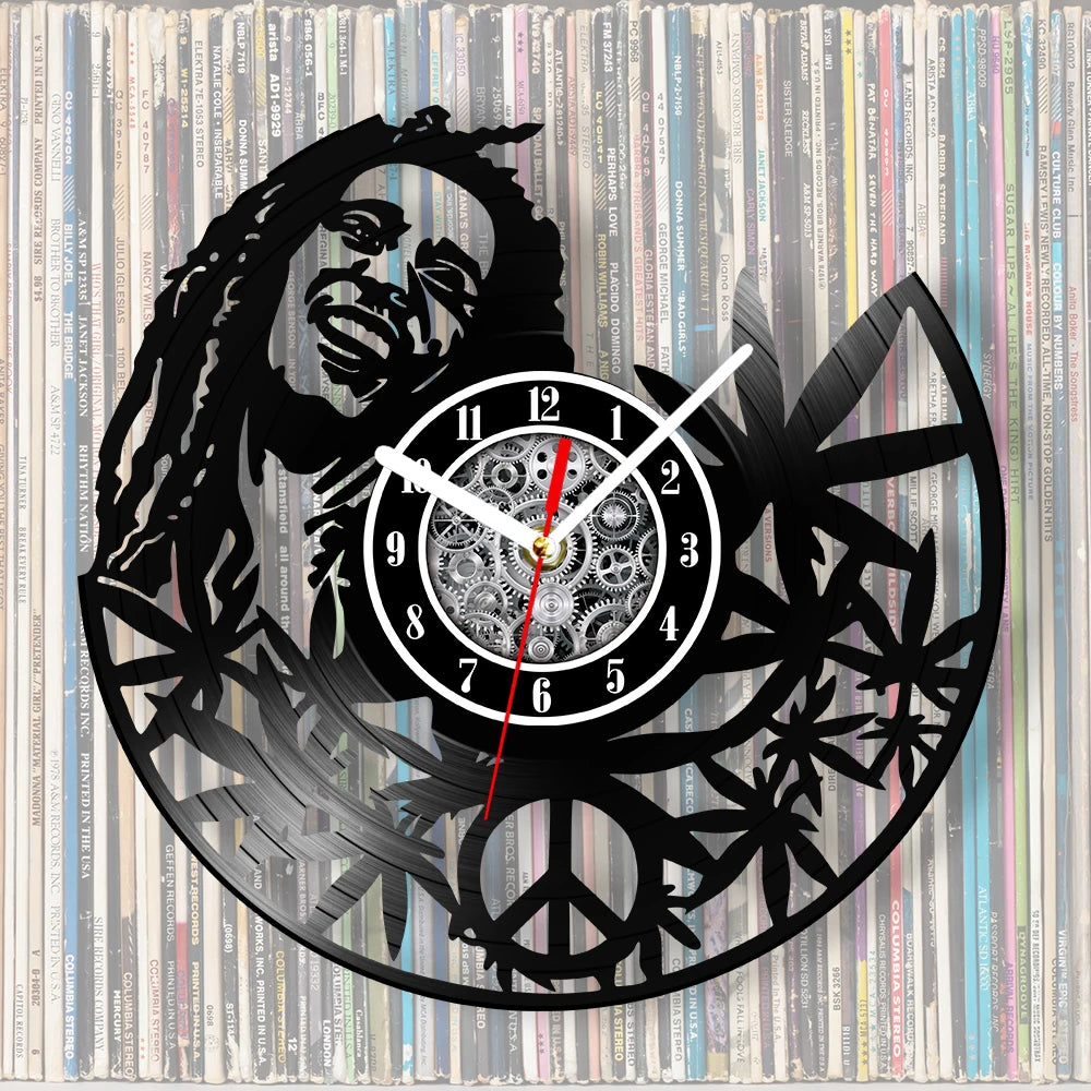 Weed Leaf Retro Music Album Wall Clock for Bedroom Man Cave Decor Weed Marijuana Leaf Carved Music Album Vinyl Record Wall Clock