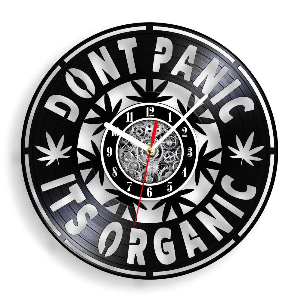 Weed Leaf Retro Music Album Wall Clock for Bedroom Man Cave Decor Weed Marijuana Leaf Carved Music Album Vinyl Record Wall Clock