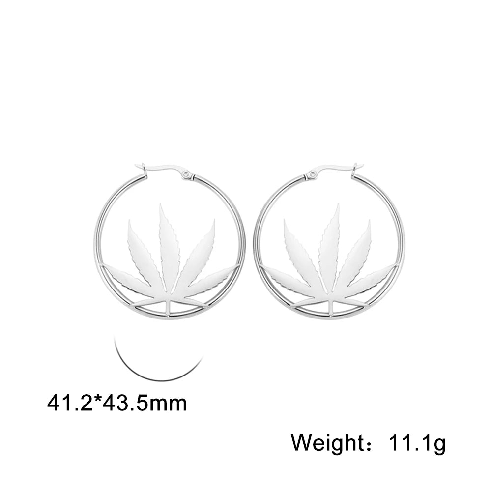 Cazador Marijuana Maple Leaf Hoop Earrings for Women Stainless Steel Drop Earrings Birthday Jewelry Gift 2025 Trending Wholesale
