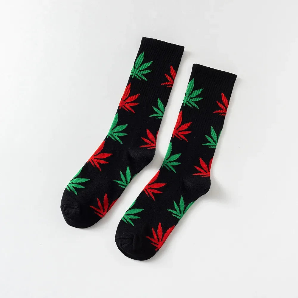 Man Fashion comfortable high quality cotton socks leaf maple leaves casual long paragraph hemp weed boat socks spring and autumn