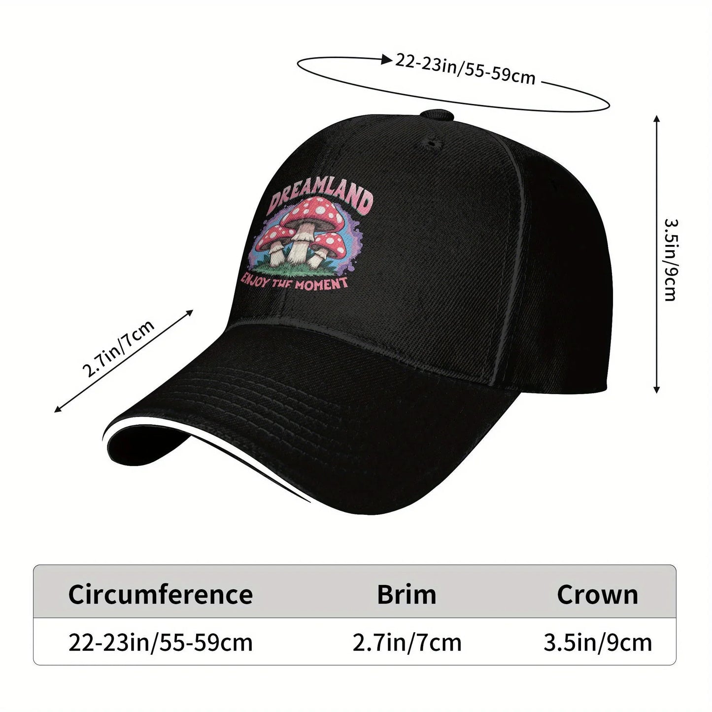 Dreamland Mushroom Graphic Kids Baseball Cap Youth Sports Comfortable Casual Baseball Hat Adjustable Sandwich Brim All Seasons