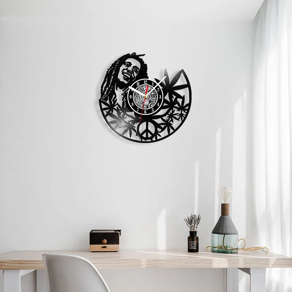 Weed Leaf Retro Music Album Wall Clock for Bedroom Man Cave Decor Weed Marijuana Leaf Carved Music Album Vinyl Record Wall Clock
