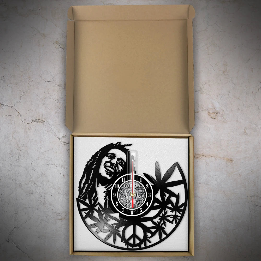 Weed Leaf Retro Music Album Wall Clock for Bedroom Man Cave Decor Weed Marijuana Leaf Carved Music Album Vinyl Record Wall Clock