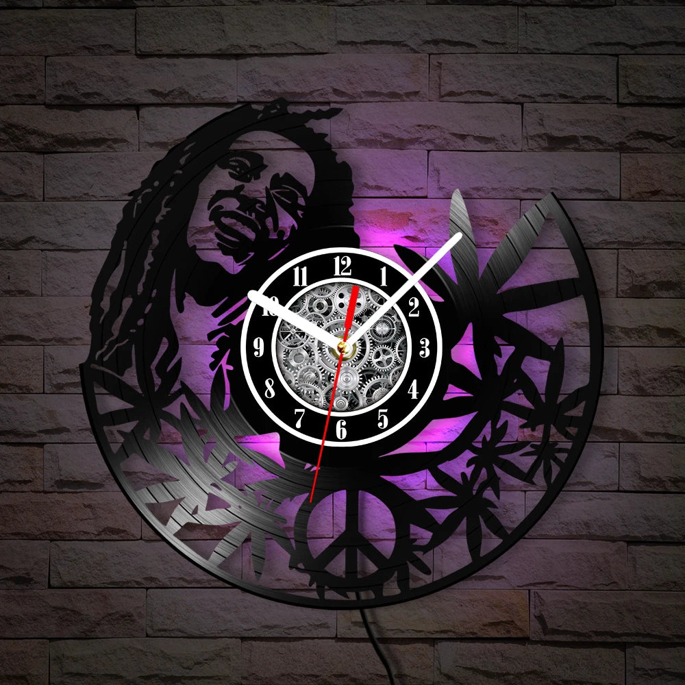 Weed Leaf Retro Music Album Wall Clock for Bedroom Man Cave Decor Weed Marijuana Leaf Carved Music Album Vinyl Record Wall Clock