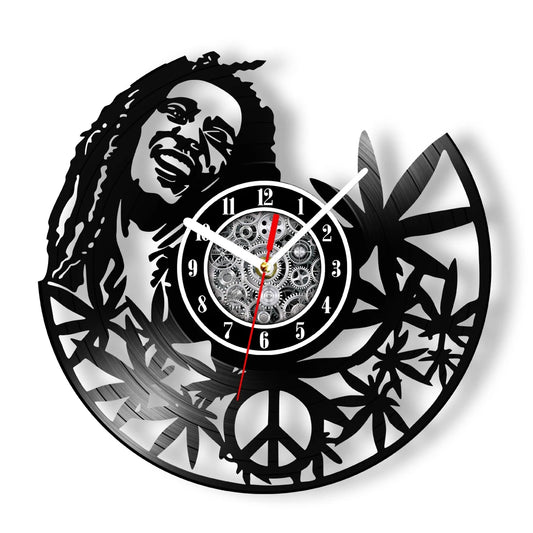 Weed Leaf Retro Music Album Wall Clock for Bedroom Man Cave Decor Weed Marijuana Leaf Carved Music Album Vinyl Record Wall Clock