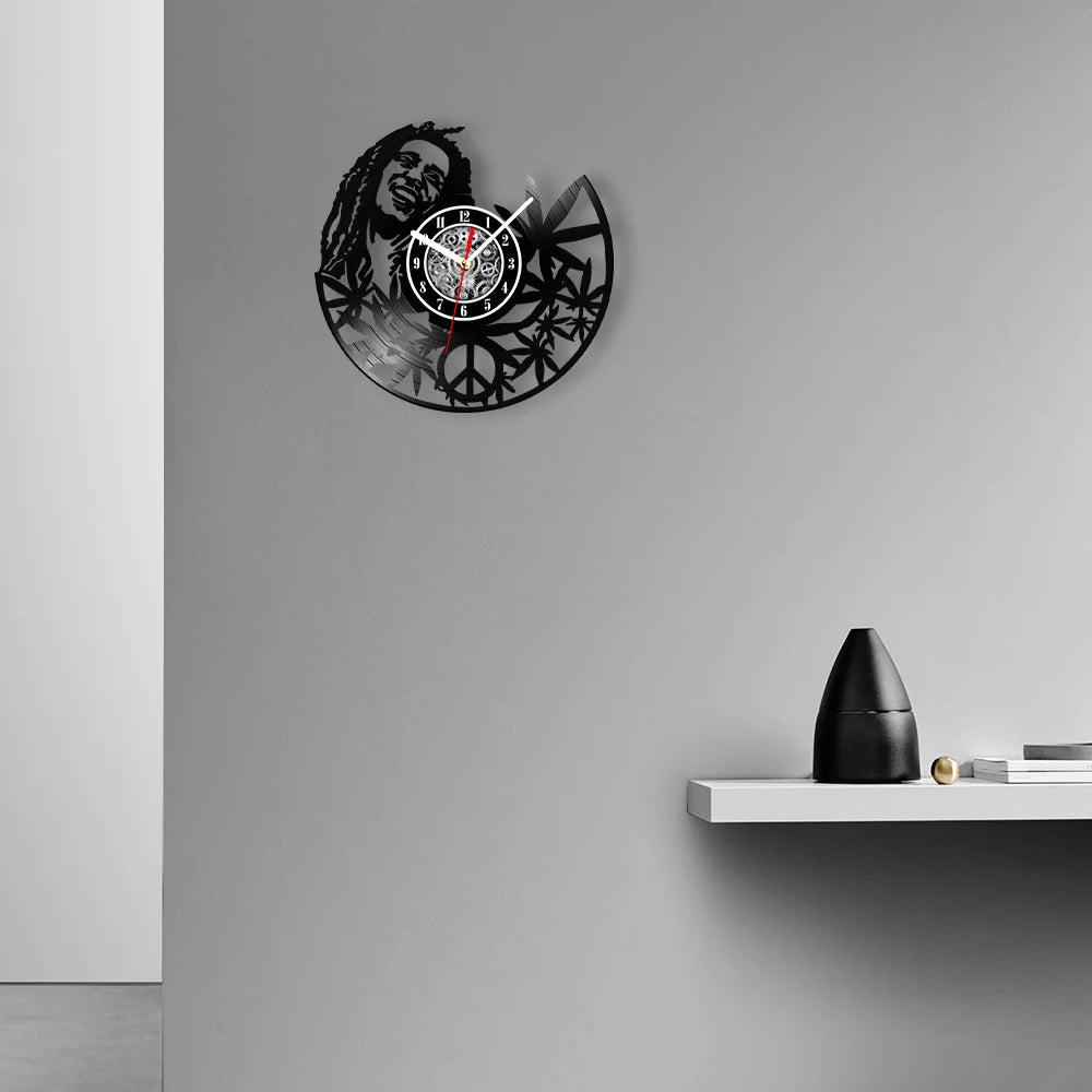 Weed Leaf Retro Music Album Wall Clock for Bedroom Man Cave Decor Weed Marijuana Leaf Carved Music Album Vinyl Record Wall Clock