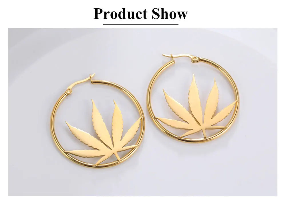Cazador Marijuana Maple Leaf Hoop Earrings for Women Stainless Steel Drop Earrings Birthday Jewelry Gift 2025 Trending Wholesale