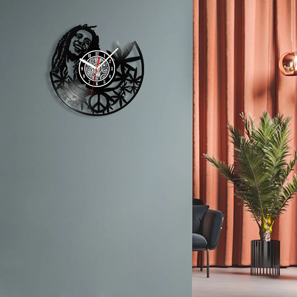 Weed Leaf Retro Music Album Wall Clock for Bedroom Man Cave Decor Weed Marijuana Leaf Carved Music Album Vinyl Record Wall Clock