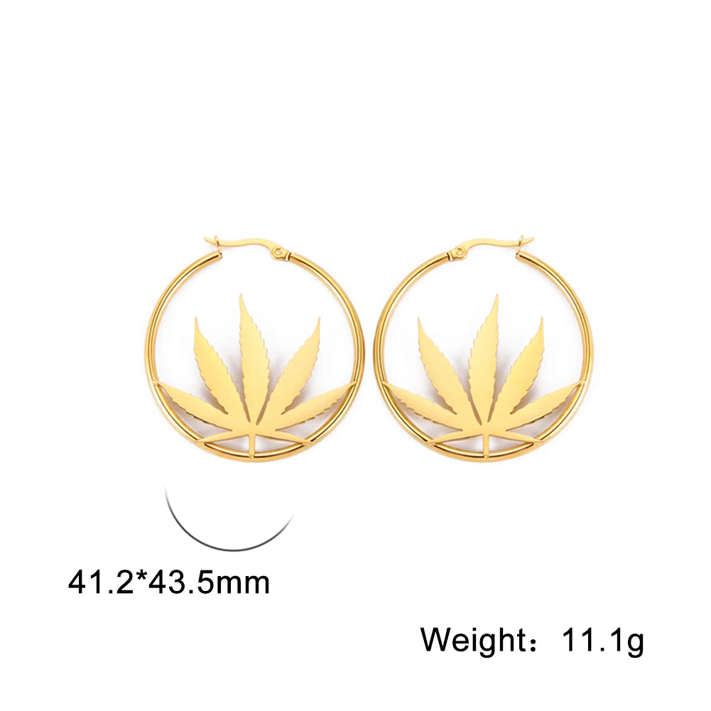 Cazador Marijuana Maple Leaf Hoop Earrings for Women Stainless Steel Drop Earrings Birthday Jewelry Gift 2025 Trending Wholesale