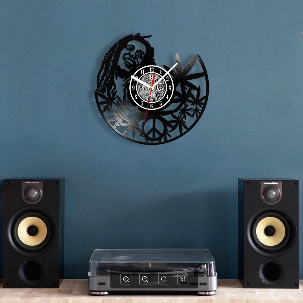 Weed Leaf Retro Music Album Wall Clock for Bedroom Man Cave Decor Weed Marijuana Leaf Carved Music Album Vinyl Record Wall Clock