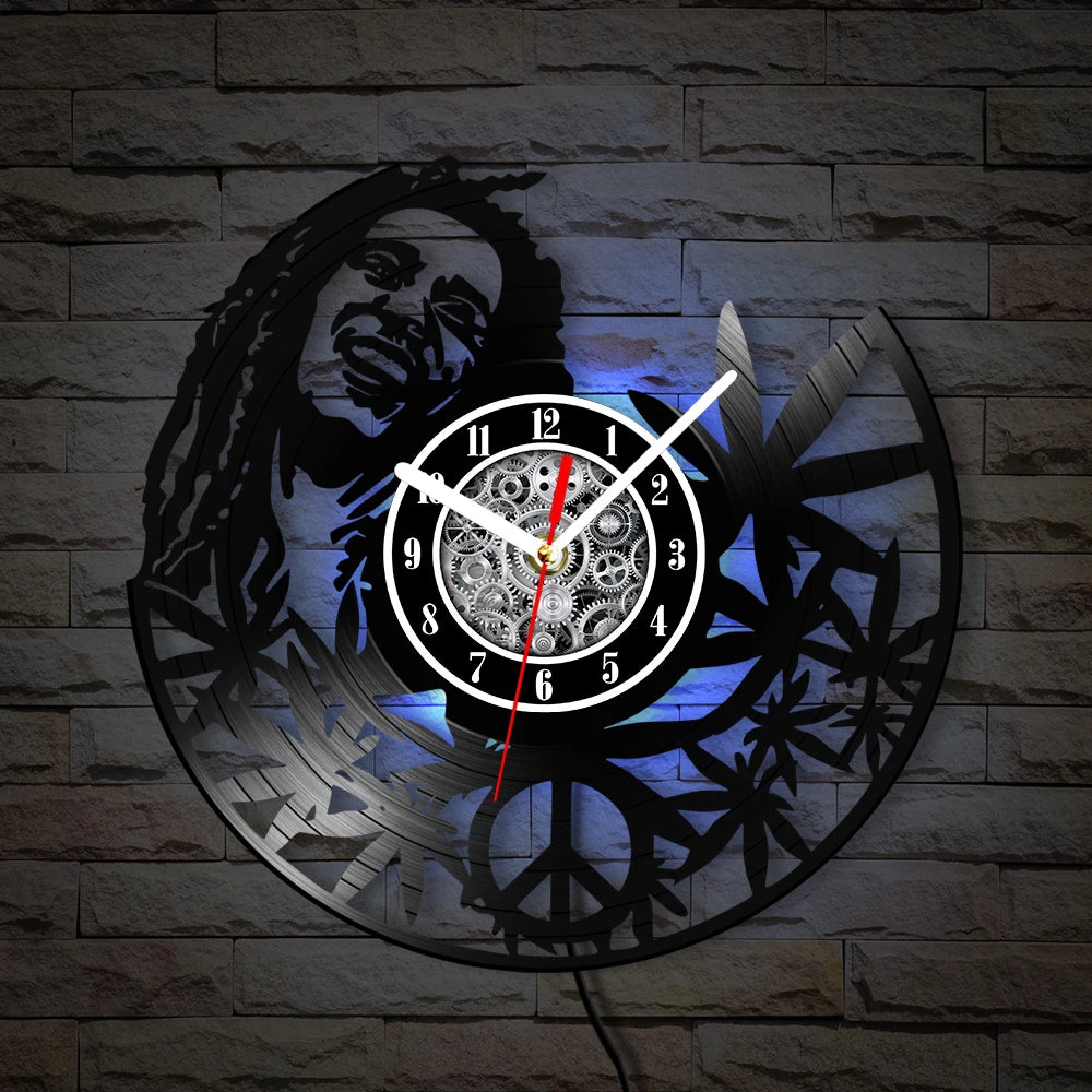 Weed Leaf Retro Music Album Wall Clock for Bedroom Man Cave Decor Weed Marijuana Leaf Carved Music Album Vinyl Record Wall Clock