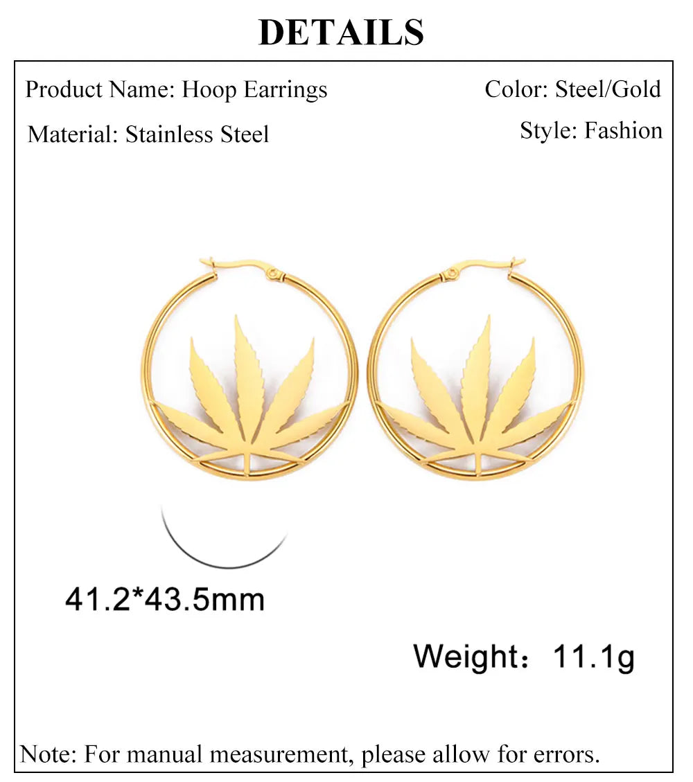 Cazador Marijuana Maple Leaf Hoop Earrings for Women Stainless Steel Drop Earrings Birthday Jewelry Gift 2025 Trending Wholesale