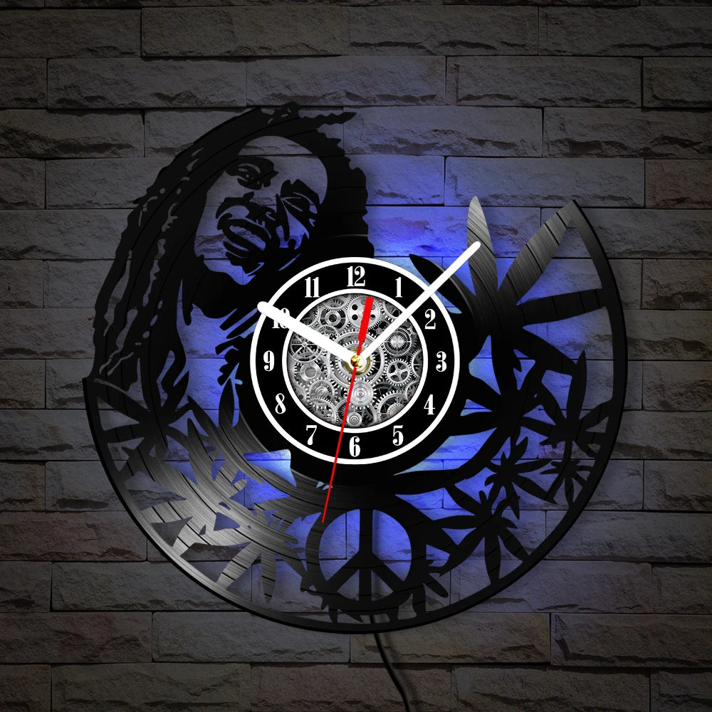 Weed Leaf Retro Music Album Wall Clock for Bedroom Man Cave Decor Weed Marijuana Leaf Carved Music Album Vinyl Record Wall Clock
