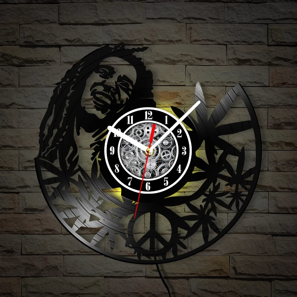 Weed Leaf Retro Music Album Wall Clock for Bedroom Man Cave Decor Weed Marijuana Leaf Carved Music Album Vinyl Record Wall Clock
