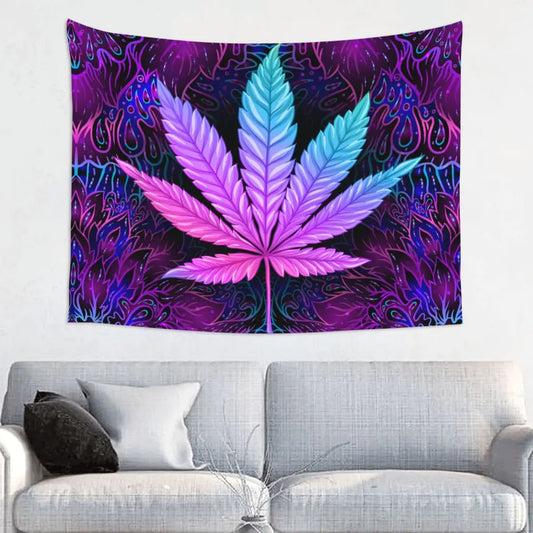 Neon Cannabis Leaves Tapestry Colorful Fabric Wall Hanging Marijuana Weed Leaf Room Decor Curtain Psychedelic Tapestries