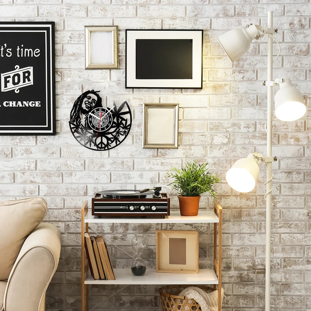 Weed Leaf Retro Music Album Wall Clock for Bedroom Man Cave Decor Weed Marijuana Leaf Carved Music Album Vinyl Record Wall Clock