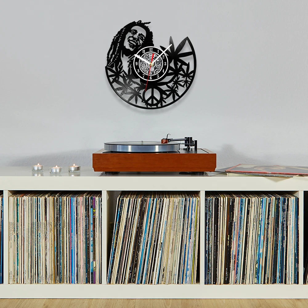 Weed Leaf Retro Music Album Wall Clock for Bedroom Man Cave Decor Weed Marijuana Leaf Carved Music Album Vinyl Record Wall Clock