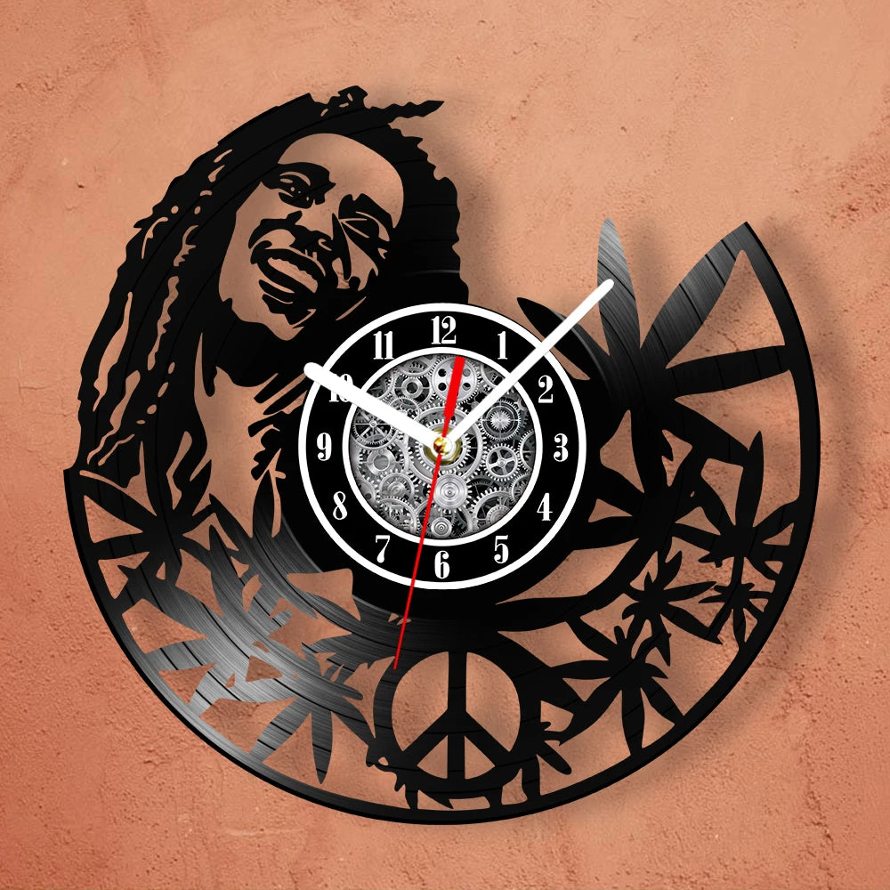 Weed Leaf Retro Music Album Wall Clock for Bedroom Man Cave Decor Weed Marijuana Leaf Carved Music Album Vinyl Record Wall Clock
