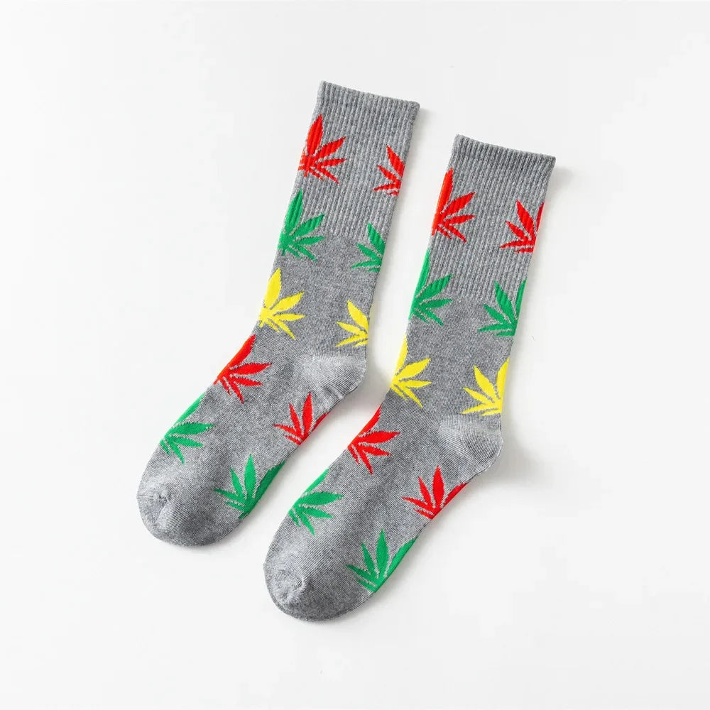 Man Fashion comfortable high quality cotton socks leaf maple leaves casual long paragraph hemp weed boat socks spring and autumn
