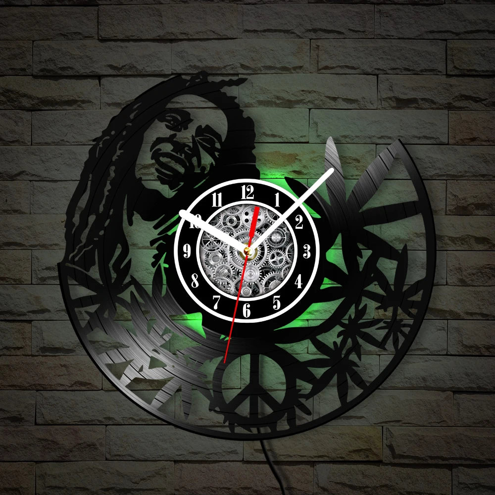 Weed Leaf Retro Music Album Wall Clock for Bedroom Man Cave Decor Weed Marijuana Leaf Carved Music Album Vinyl Record Wall Clock