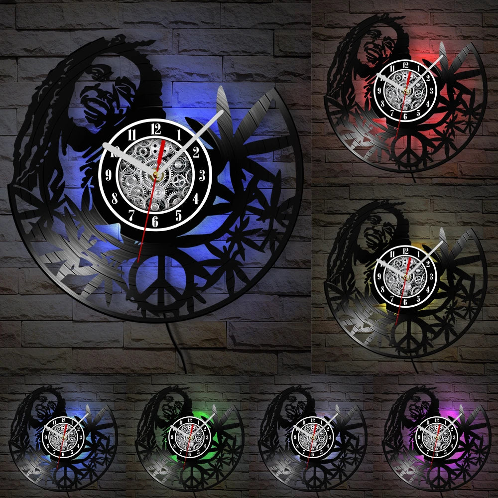 Weed Leaf Retro Music Album Wall Clock for Bedroom Man Cave Decor Weed Marijuana Leaf Carved Music Album Vinyl Record Wall Clock