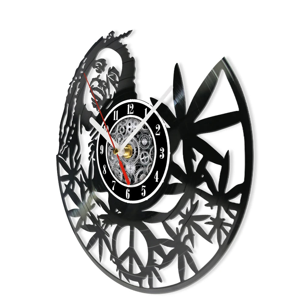 Weed Leaf Retro Music Album Wall Clock for Bedroom Man Cave Decor Weed Marijuana Leaf Carved Music Album Vinyl Record Wall Clock